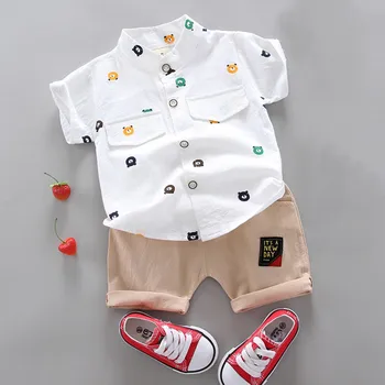 Cute Baby Boy Tøj Sommer Sæt 2021 Nye Tegnefilm Bære Print Korte Ærmer Shirt + Shorts Til 1 2 3 År, Barn, Toddler Dreng Tøj