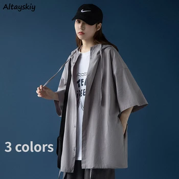 Grundlæggende Jakker Kvinder Solid Løs Minimalistisk Sommeren Hætteklædte Harajuku Japan Style Streetwear College Smarte 3 Farver Fritid Outwear
