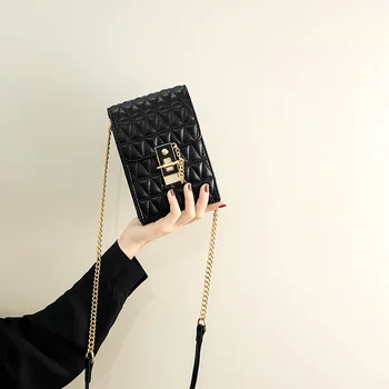 Japansk Mobiltelefon Taske Mode Sort Hvid Trekant Kvinder Håndtaske Metal Lås, Kæde Messenger Taske Simple Kvindelige Skulder Taske