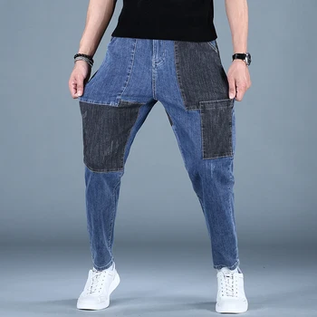 Sommeren Herre Blå Baggy Jeans-Mænd Mode Splejset Denim Bukser