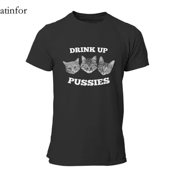 Drink Up Pussies Sjove Kat Drikker Udskrivning Punk Animationsfilm Kawaii HipHop Kvinde Tees 59338