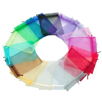 50 Stykker Multi-Farvet Organza Gave Poser Bryllup Fordel Tasker, Smykker, Punge Wrap, 4.7 x 3,6 Tommer
