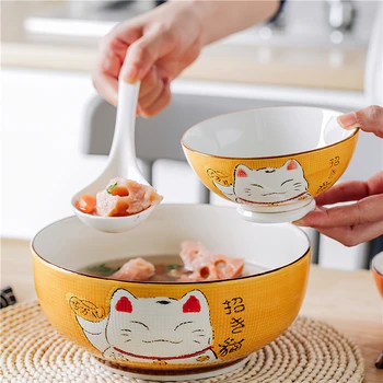 Keramiske Suppeske Japansk Hvid Lucky Cat Bone China Porcelæn Restaurant Husstand Køkken Forsyninger, Service Køkken