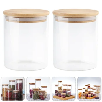 2stk Glas forrådskrukker Køkken Forseglede Beholdere med Bambus Låg (250ML)