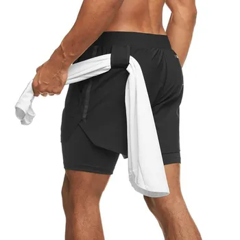 2021 Nye Mænd shorts Dobbelt dæk Kører Shorts Mænd Fitness-Træning Bermuda Bodybuilding Hurtig tør Korte Bukser Mandlige tøj