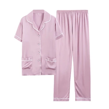 2STK Pyjamas Sæt Kvindelige Nye Silke Satin Skjorte&Bukser Casual Nattøj Natkjole Til Mænd&kvinder Løs Nattøj Intime Lingeri