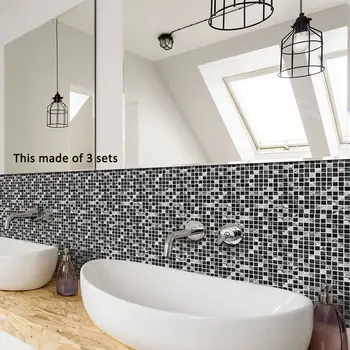 Sort Hvid Mønster PVC Lim Mosaik Fliser Mærkat DIY 3D Vandtæt Marmor Backsplash Væggen Skrælle Klistermærker Hjem Badeværelse Indretning