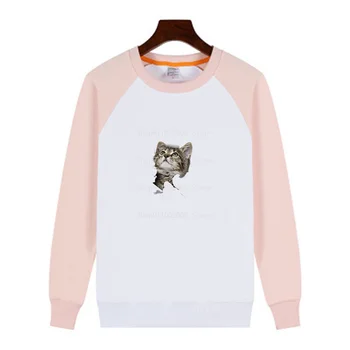 Mode 3D Kat Print Harajuku Afslappet Kvinder, Varm Fløjl Pullover Hoody Pink Ærmer Hvid Sweatshirt Række Valgfri