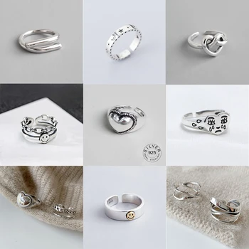 Ægte 925 Sterling Sølv Ringe for Kvinder 2 lag sort Minimalistisk Tynd Cirkel Perle Ringe, Smykker Udskæring S925