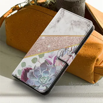 For Samsung Galaxy A41 telefonen tilfælde lanyard marmor syning mønster læder stå flip wallet cover til Samsung En 41 coque fundas
