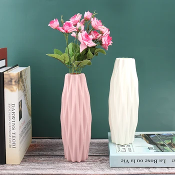 1STK Blomst i Vase Hvid Imiteret Keramik Flower Pot Dekoration Hjem Plast Vase