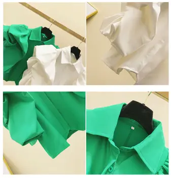 Puff Ærme Chiffon Kort-Langærmet Shirt Til Kvinder 2021 Sommeren Koreanske Løs Kort Smarte Skjorte Friske Single-Breasted Bluse Alle-Match