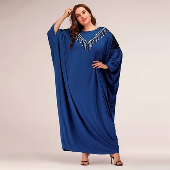 Batwing Ærme morgenkåber til Kvinder Oversize Kjole Mode Kvast Patchwork Muslimske Robe Plus Størrelse