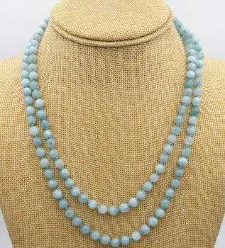 Smuk Charmerende 6MM Brasilianske aquamarine perler runde perler halskæde 36