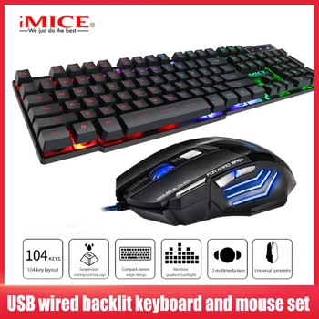 IMice Gaming-Tastaturer 104 Tasterne RGB LED-Baggrundsbelyst USB-Kablet Tastatur Med Silent Mekanisk Gaming Mause til Bærbar PC