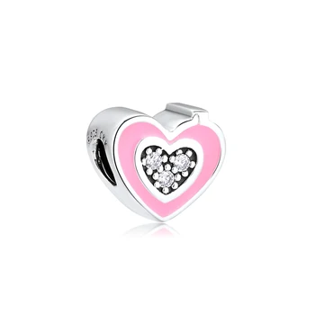 CKK Pink Emalje Kamera Hjerte Charms Passer til Pandora Armbånd 925 Sterling Sølv DIY Metal Perler til smykkefremstilling Sølv kralen