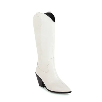 Vinteren Helt Nye Komfortable Gul Hvid-Kvinder Riding Boots Fashion Spidse Tå Høje Hæle Dame Sko Stor Størrelse 11 43 45 48