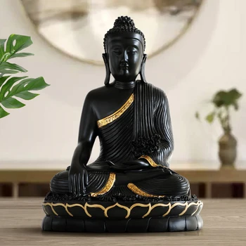 Kinesisk Stil Siddhartha Gautama Buddha-Statue Resin Figurer Stue TV Kabinet Kreativ Dekoration X3166