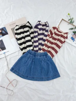 2019 Børns koreansk pige bomuld bund shirt pige stribet pit stribet piger toppe piger shirts