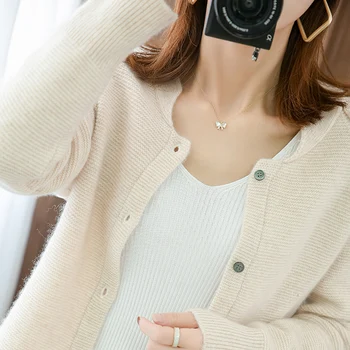 2021 foråret cashmere cardigan til kvinder O-hals sweater i ren uld strikket langærmet kort high-end-pels sweater Varmt salg i