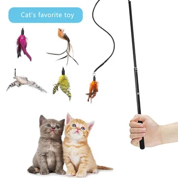 Udtrækkelig Interaktive Kat Fjer Toy Feather Teaser Stick Wand Pet Fjer Bell Refill Udskiftning Catcher For Killing
