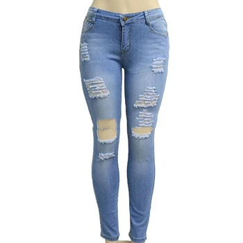 Jeans Style Jeans Bukser Nye Mode til kvinder Talje 2019 Kæreste Høje Pocket Blyant Rippet falde Bomuld Afslappet Sommer Denim