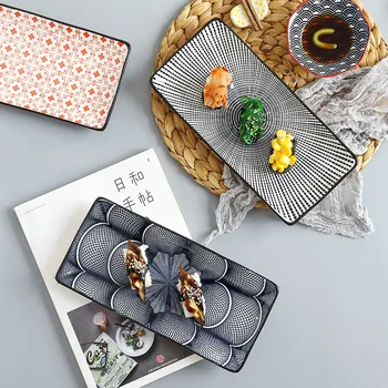 Porcelæn Part middagsretter Service Sæt Japansk Sushi Tallerken Kreative Farver Rektangulære Fad Husstand Kolde Plader 1 PC