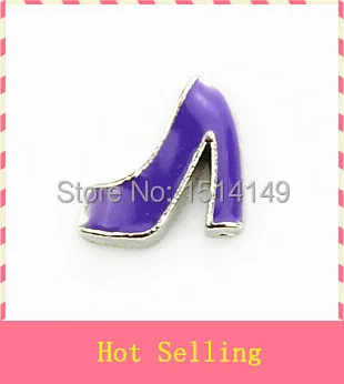 Hot sælger 20pcs/masse lilla højhælede sko flydende charms, der bor glas medaljoner charms