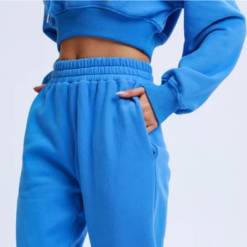2021 Kvinder Yoga Sweatshirts To Stykke langærmet Hættetrøje Sweatpants Lav Talje Bukser Jogging Sæt Træningsdragter Med Hætte X700B