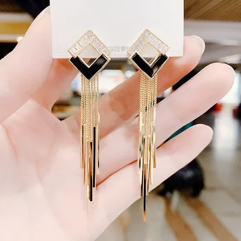 Nye koreanske Zircon Lang Kvast Øreringe til Kvinder 2021 Mode Smykker hvidguld Geometriske Drop Dingle Bryllup Kvindelige Øreringe
