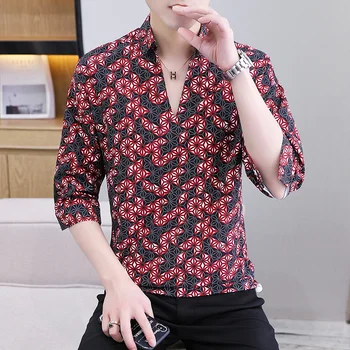 Print Pullover Shirts til Mænd 2021 Sommeren Nye koreanske Casual Half Sleeve Shirt i Høj Kvalitet Mandlige Vintage Tøj Streetwear