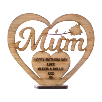 Glad mors Dag, Kærlighed Hjerte Formet DIY Håndværk Home Decor Desktop Stue Træ-Ornament Brev Mønster Udskæring Gaver