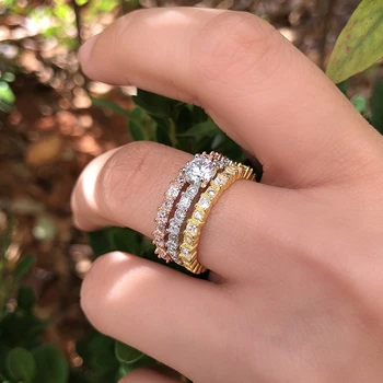 Kinel Luksus 585 Guld Ring Sæt Bryllup Band Evighed Naturlige Zircon Ring Kæmpe Gave damer Crystal Ringe Fine Smykker 2021