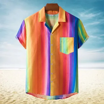 Sommeren Mænd Printet Skjorte kortærmet Turn-down Krave Streetwear Smarte Løs Herre Hawaii-Skjorter 2021 Ferie Camisa