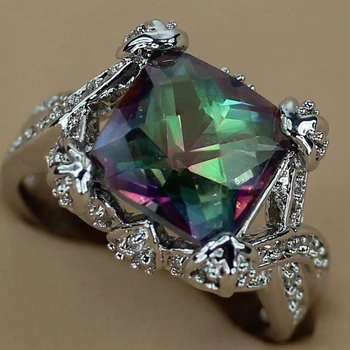 SHUNXUNZE Klassiske Engagement vielsesringe smykker til kvinder tilbehør Rainbow Mystiske sten rhodineret R3288 størrelse 6 7 8 9