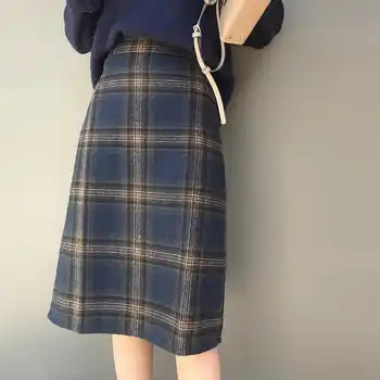 Vintage efteråret høj talje kvindelige nederdele medium længde nyretap