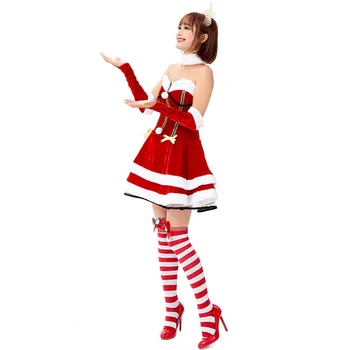 Sød Pige Christmas Red Nye År Outfit Santa Claus Kostume Damer Tube Top Mini Kjole