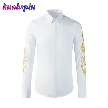 Brand Design Royal Broderi Shirts til Mænd i Høj kvalitet Bomuld Skjorte For Mænd Solid Farve Business mandlige Dress Shirts Plus størrelse XXXL