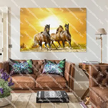 Heste, der Kører på Sunset Kunst Plakat Væggen Udskriver Lærred Maleri på Stort og Moderne Kreativ Vægmaleri Hjem Gave Urammet Room Decor