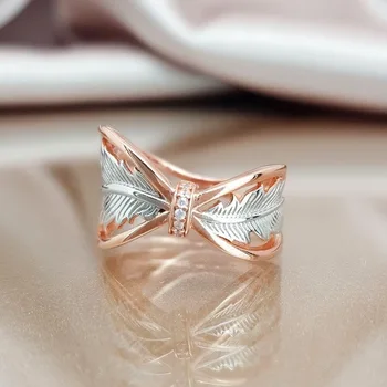 925 anillos Sølv Super Flash AAAA Vielsesring Premium-18K Rose Gold Angel Wings Kvinder, To-tone Party Ring Engros