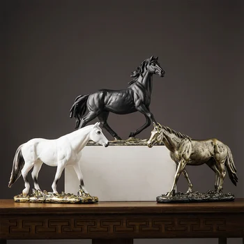 Hest Skulptur-Model European Home Office Hest Statue Håndværk Ornamenter Dyr Moderne reol Art Dekoration Åbnede Gaver