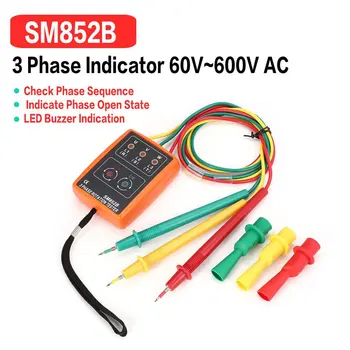 SM852B 3 Fase Rotation Tester Digitale Fase Indikator Detektor LED Buzzer fasefølge Meter Spænding Tester 60V~600V AC