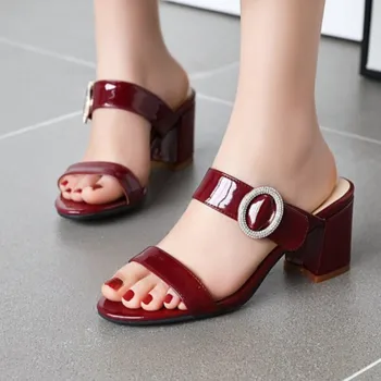Fanyuan Størrelse 33-50 kvinder sandaler med Høj Hæl Bling Crystal Damer Sko Chunky Hæl Kvindelige Sommer Fodtøj Solide Sandaler