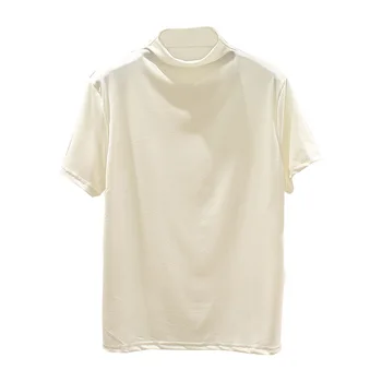 Sommer T-Shirt Til Kvinder, Tøj, T-Shirts 2021 Afslappet Plus Size Toppe Simple Mock Hals Solid Kortærmet Basic Camiseta Mujer