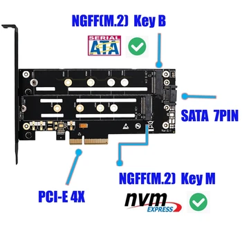 M. 2 NVMe NGFF SSD ' er TIL PCI-E X4 Adapter M. 2 SATA til SATA III-adapterkort NGFF M-Tasten B-TASTEN Dual M. 2 PCIe-Adapter