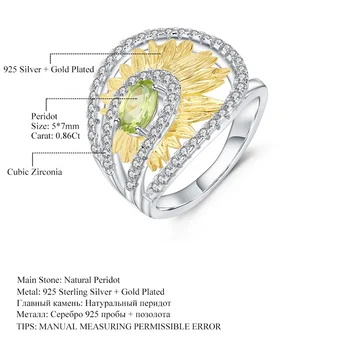 GICA GEMA Naturlige Akvamarin Ring i 925 Sterling Sølv Cubic Zirconia Solsikke Ringe Nyt Design, Fine Kvinder Smykker