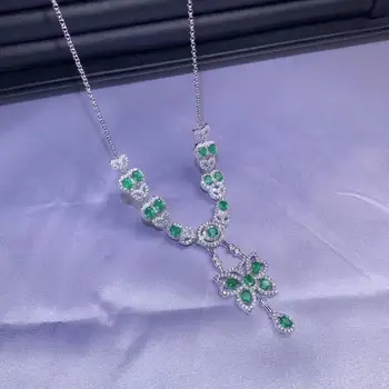 Klassiske naturlig smaragd halskæde, royal stil, verdensberømte perle, god kvalitet, lav pris, 925 sølv.
