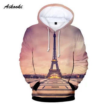 2020 Mode Berømte Paris Eiffel Tower 3D-Hættetrøjer Sweatshirts Brand Design Hætteklædte Frankrig, Paris Eiffel Tower Polluver Pels