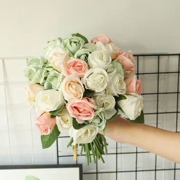 1 Buket 6 Hoveder Kunstig Rose Blomster Roser Brude Silke Blomster til DIY Hjem Haven Bryllup Dekoration