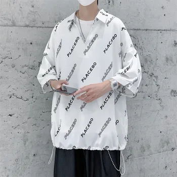 Henry Krave Halv Ærme T-Shirts til Mænd 2021 Sommer Mode Trends Gotisk Tøj Teenager i Overstørrelse Tees Brev Print Streetwear